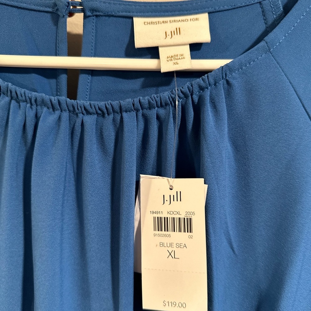 J. Jill x Christian Siriano Flared-Sleeve Dress Blue Sea XL Draped Feminine NWT - Picture 2 of 15